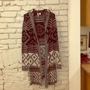 Francesca’s patterned hoodie cardigan